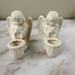 Vintage Praying Angel Candle Holders Pair Colonial Candle Japan Cottagecore